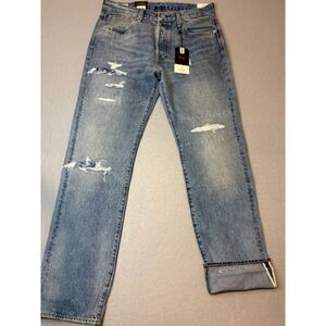 Lev's 501 Selvedged Jeans Men's 33x34 Distressed Stitched Button Fly NWT 148.00